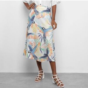 Farm Metallic Tropical Macaw Midi Skirt Size: M